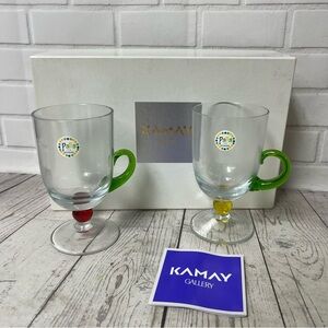 Kamay Palla stemmed glass coffee mugs colored handles & bases Yellow Red Green